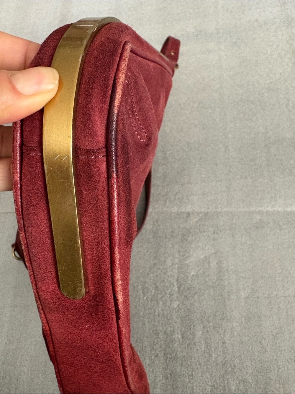 Club Monaco Burgundy Suede Leather Shoulder Bag with Leather Trim - Picture 12 of 14